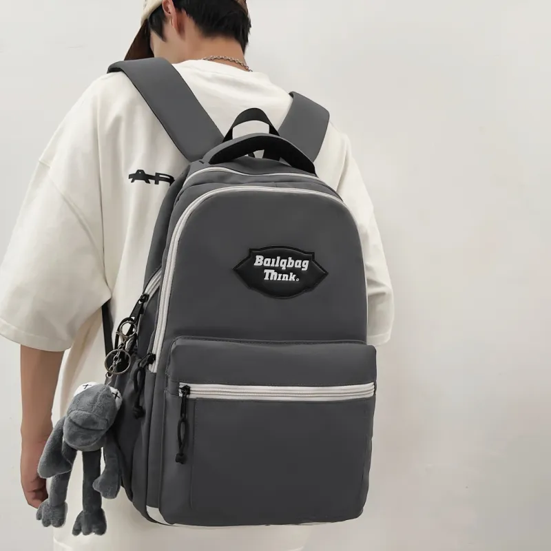 BAODIDAISHU Nylon Backpack Unisex Black/Gray/Coffee & Light Blue/Coffee & Khaki-3