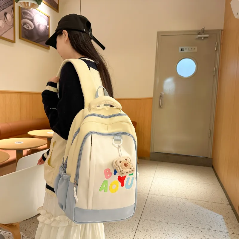 BAODIDAISHU Nylon Backpack Unisex Dark Blue/Yellow Green/Black-7