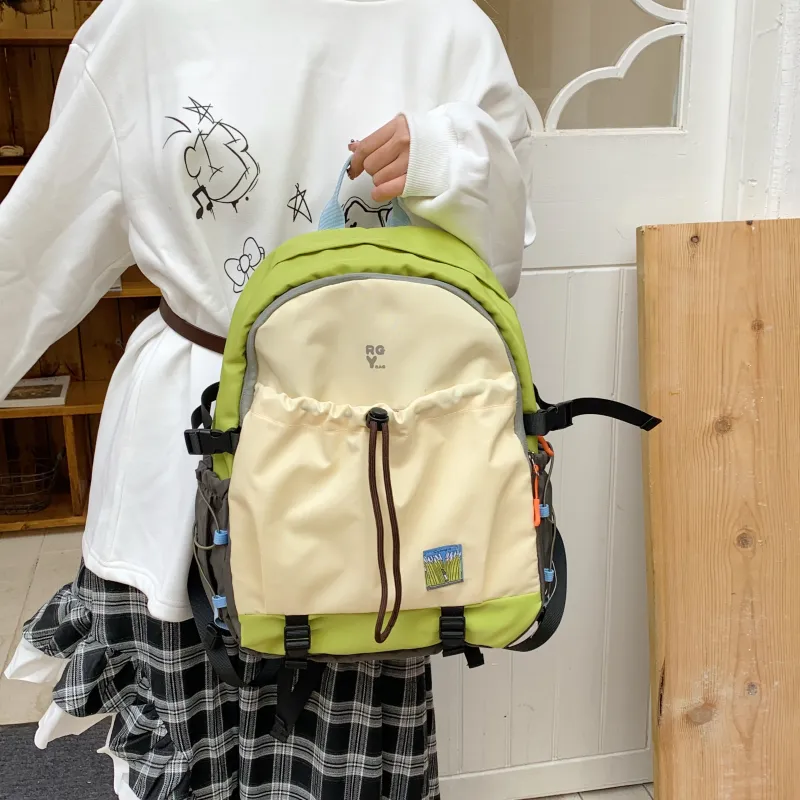 BAODIDAISHU Nylon Fabric Backpacks Unisex Green/Brown-5