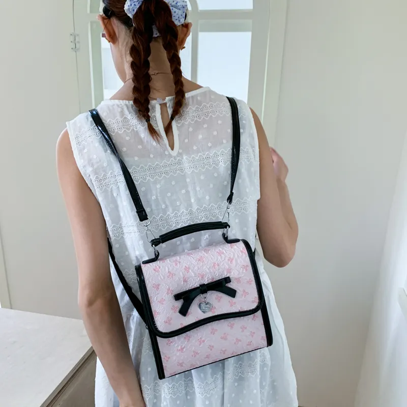 BAODIDAISHU Composite Cloth Backpack Women's White/Pink/Black-7