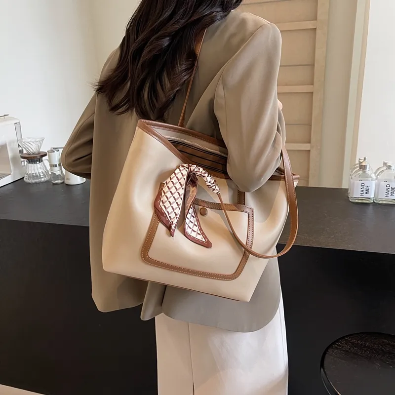 BAODIDAISHU PU Tote Bag Shoulder Bag Women's Ecru/Black/Khaki/Brown-13