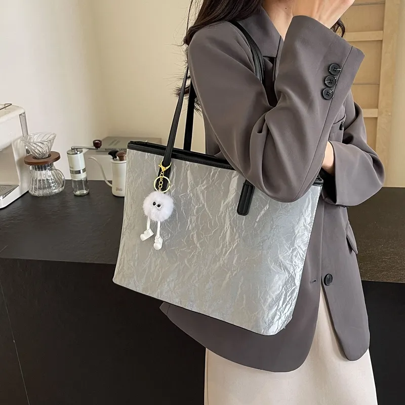 BAODIDAISHU PU Shoulder Bag Handbag Tote Medium Size Women's White Silver Black Pink-8