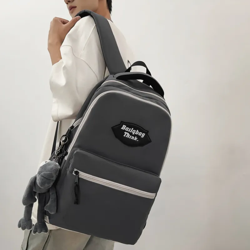 BAODIDAISHU Nylon Backpack Unisex Black/Gray/Coffee & Light Blue/Coffee & Khaki-2