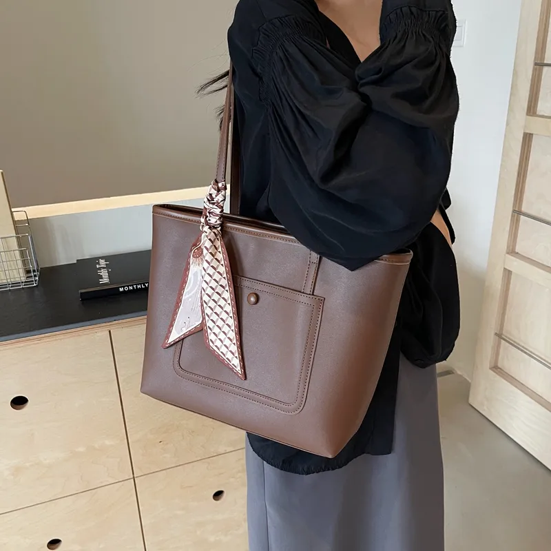 BAODIDAISHU PU Tote Bag Shoulder Bag Women's Ecru/Black/Khaki/Brown-20