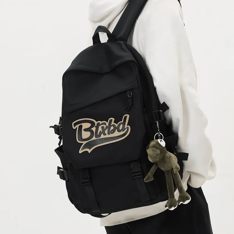BAODIDAISHU Nylon Fabric Backpack Medium Size Unisex White/Gray/Black/Red-6
