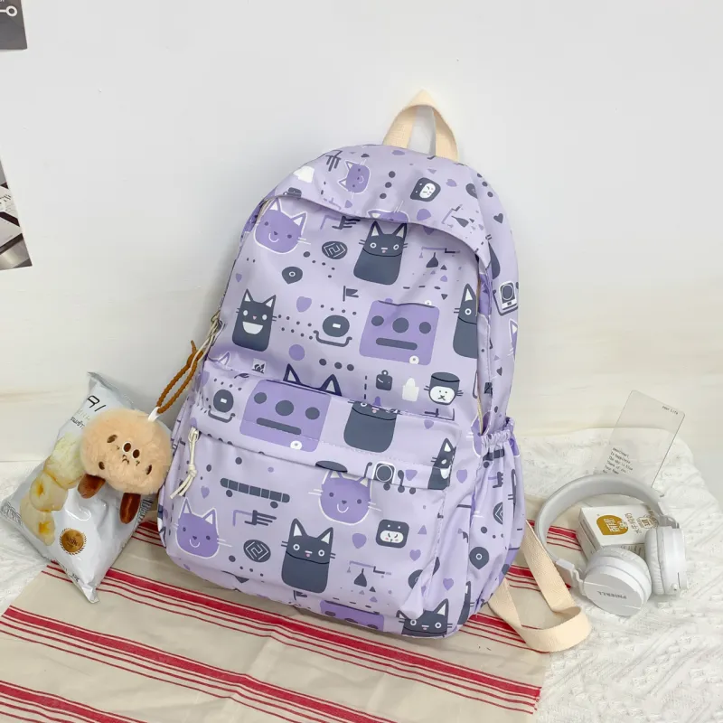 BAODIDAISHU Nylon Fabric Middle School And High School Students Backpack Regular Women's Ecru Black Purple Green Blue-7