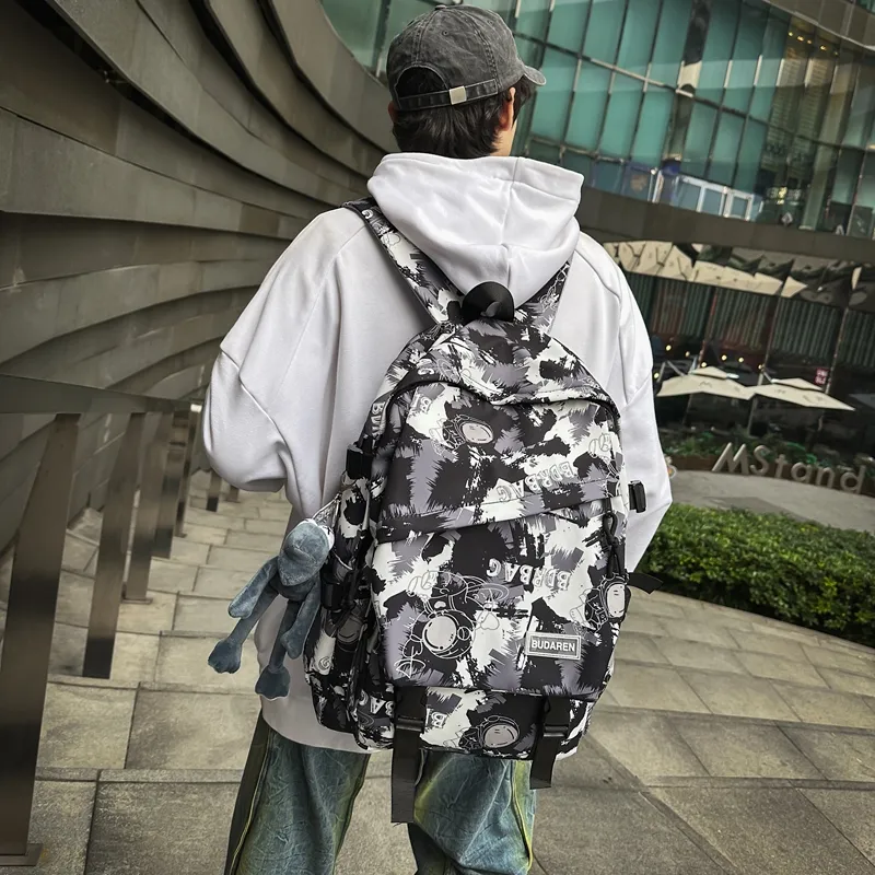 BAODIDAISHU Nylon Comfortable Bib & Brace Backpack Unisex Black/White/Blue-1