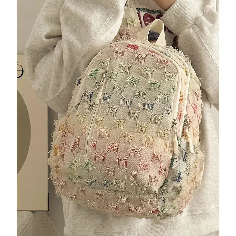 BAODIDAISHU Nylon Fabric Backpack Regular Unisex Large Plaid/Stars/Small Plaid-5