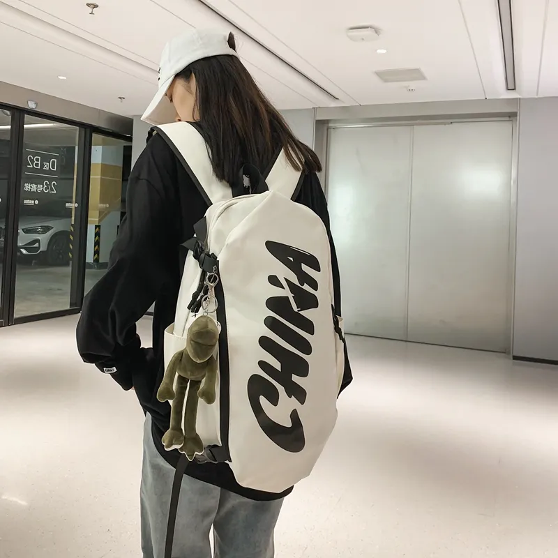 BAODIDAISHU Nylon Travel Backpack Regular Unisex White/Black-1