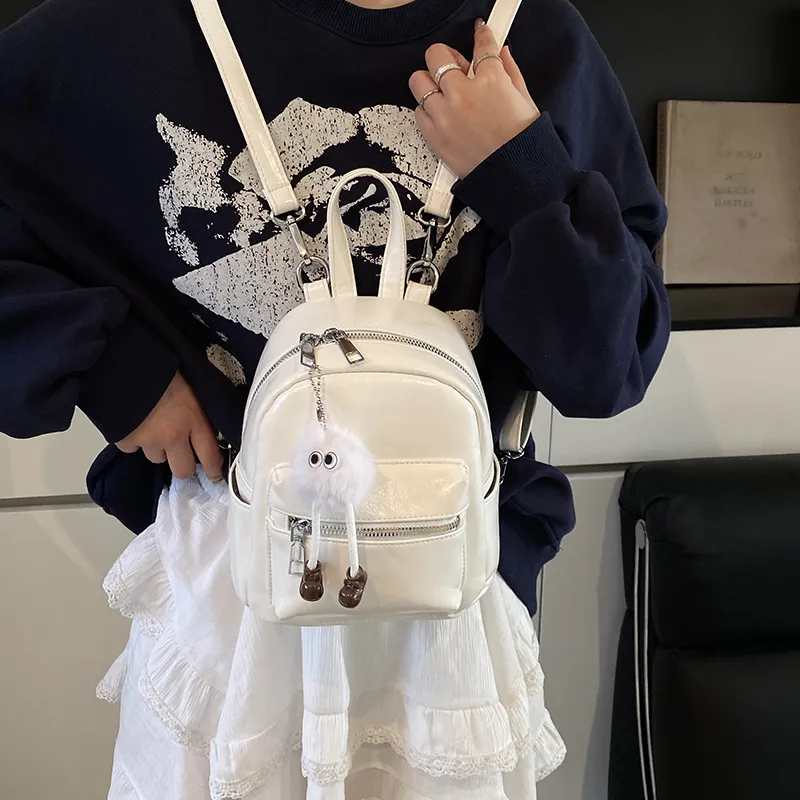 BAODIDAISHU PU Small Backpack Women's White/Light Gray/Black/Blue/Pink-1