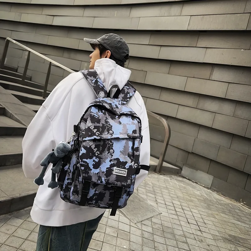 BAODIDAISHU Nylon Comfortable Bib & Brace Backpack Unisex Black/White/Blue-11