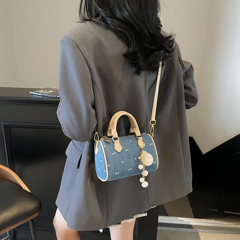 BAODIDAISHU Fabric Boston Bag, Shoulder Bag, Crossbody Bag, Handbag Women's Blue-1