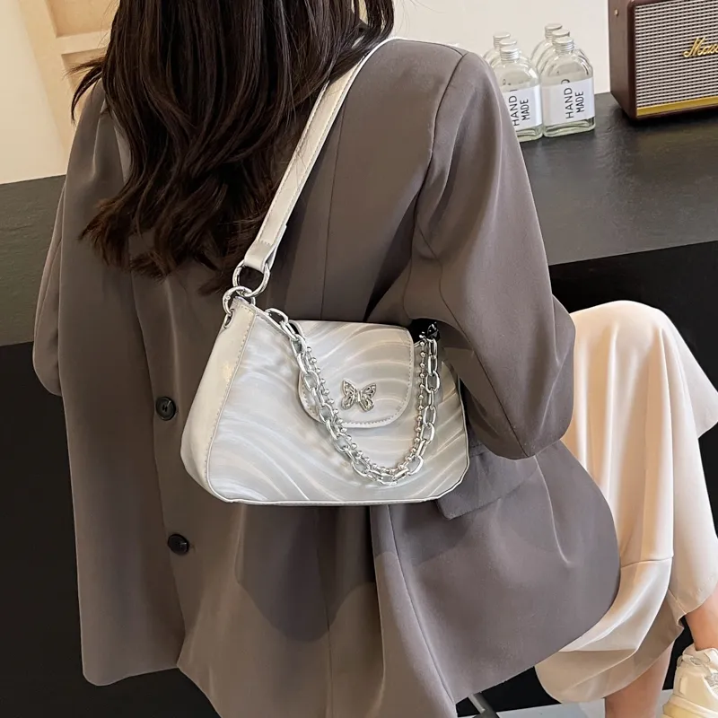 BAODIDAISHU PU Underarm Crossbody Bag, Shoulder Bag Women's Silver/White/Black-1