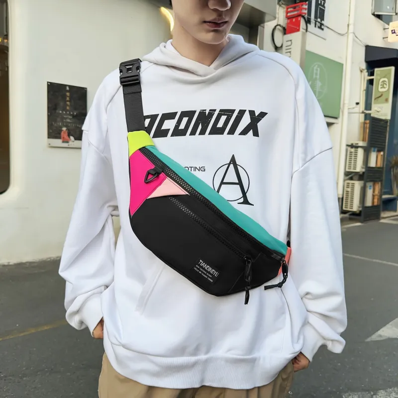 BAODIDAISHU Nylon Sling Bags Crossbody Bags Regular Unisex White Multicolor/Pure Black/Black Multicolor-6