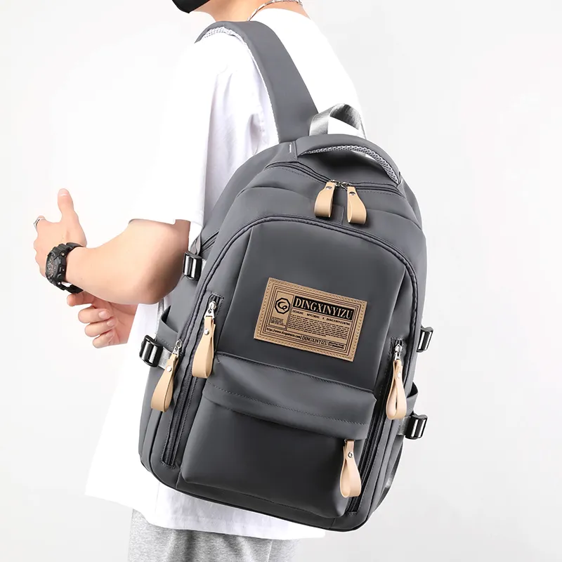 BAODIDAISHU PU Backpack Laptop Bag Backpack Regular Men's Gray/White/Black-2