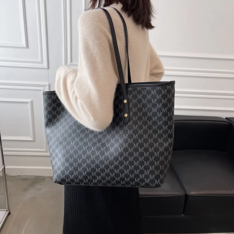 PULUWIRR Pu Korean Trendy College Tote Bag Multicolor Regular Women's Black/Coffee/Ecru-3