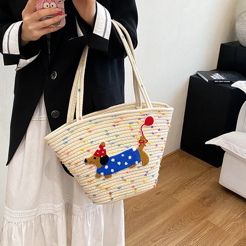 BAODIDAISHU Knit Basket Bag Shoulder Bag Women's Brown/White-10