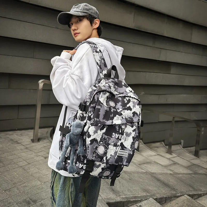 BAODIDAISHU Nylon Comfortable Bib & Brace Backpack Unisex Black/White/Blue-3