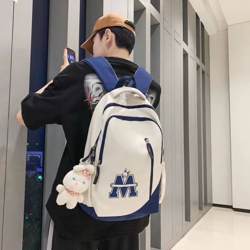 BAODIDAISHU Nylon Backpack Regular Unisex White & Red/White & Blue/Blue & Red/Black-2