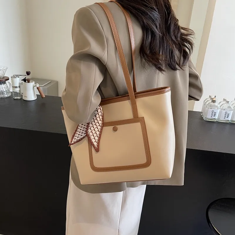 BAODIDAISHU PU Tote Bag Shoulder Bag Women's Ecru/Black/Khaki/Brown-16