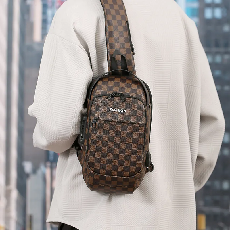 BAODIDAISHU Pu Cell Phone Pouch Shoulder Bag Crossbody Bag Sling Bag Regular Men's Gray Black Plaid Brown Black Plaid-12