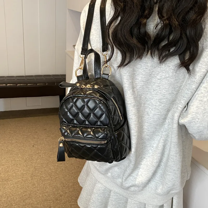 BAODIDAISHU PU Small Backpack Regular Women's White/Silver/Black-7