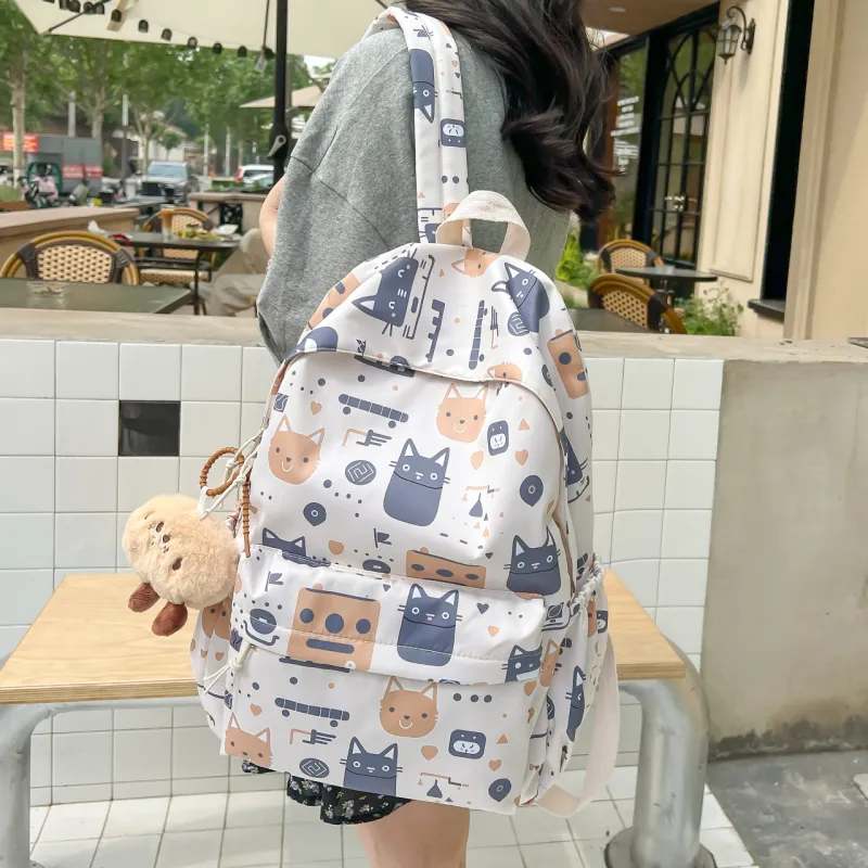 BAODIDAISHU Nylon Fabric Middle School And High School Students Backpack Regular Women's Ecru Black Purple Green Blue-1