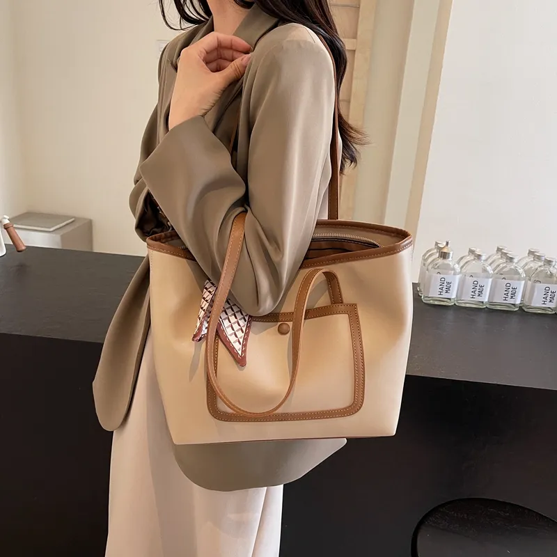BAODIDAISHU PU Tote Bag Shoulder Bag Women's Ecru/Black/Khaki/Brown-14