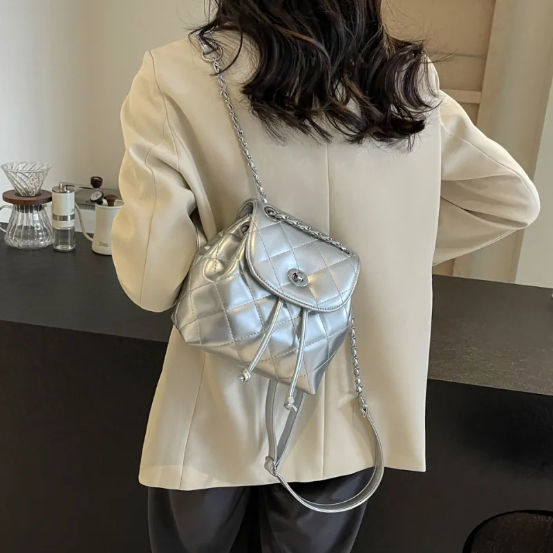BAODIDAISHU PU Backpack Regular Women's White Silver Black Blue-5