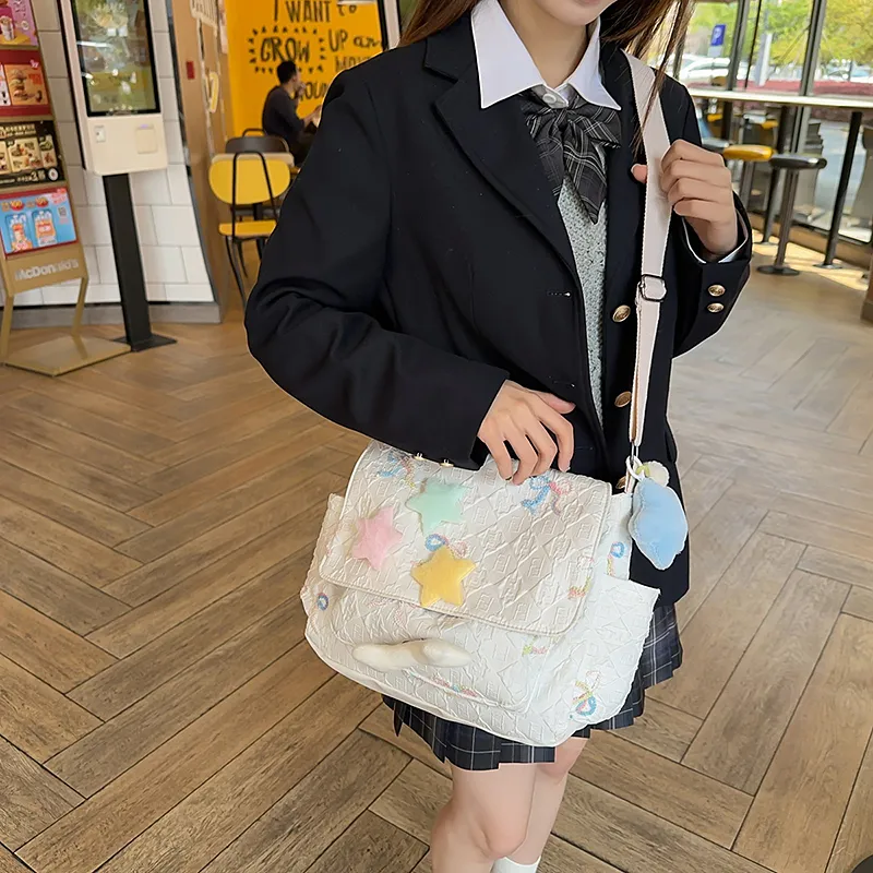 BAODIDAISHU Nylon One Shoulder Backpack, Crossbody Bag Women's White/Pink/Black/Blue-3