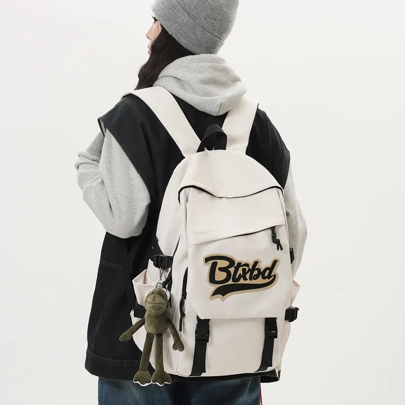 BAODIDAISHU Nylon Fabric Backpack Medium Size Unisex White/Gray/Black/Red-1