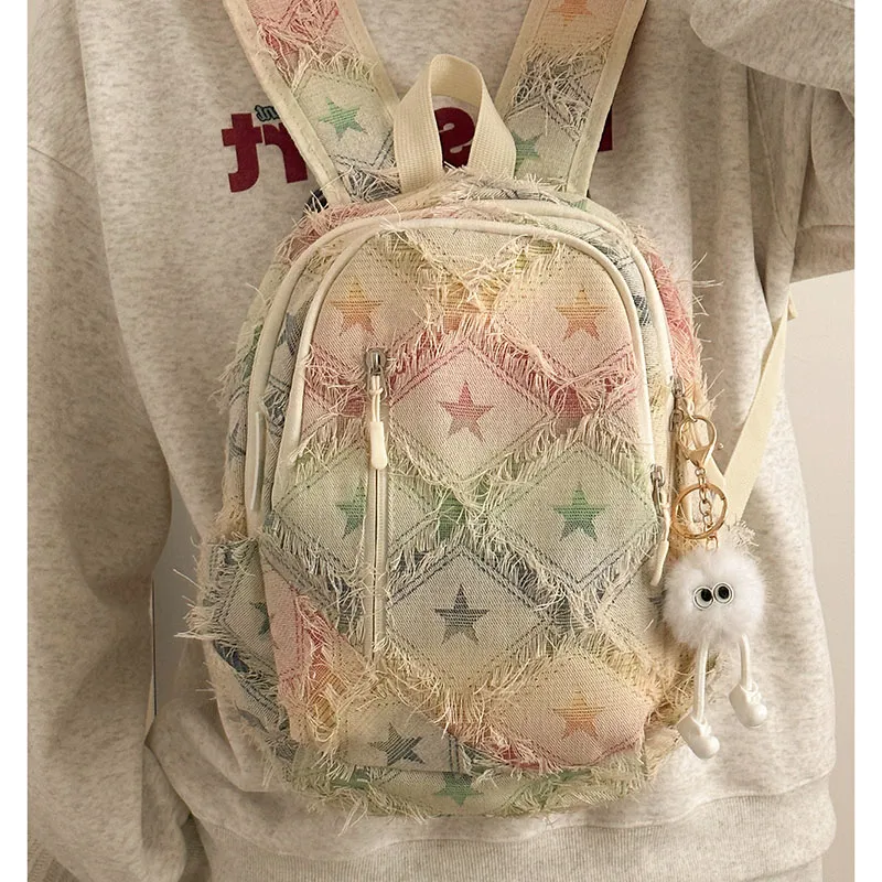 BAODIDAISHU Nylon Fabric Backpack Regular Unisex Large Plaid/Stars/Small Plaid-9