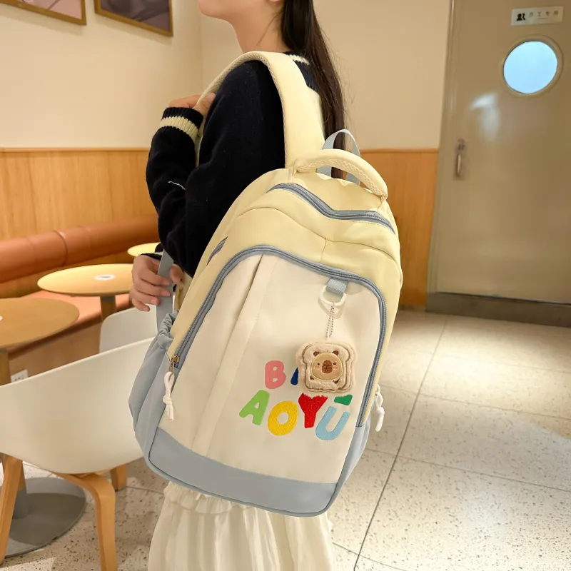 BAODIDAISHU Nylon Backpack Unisex Dark Blue/Yellow Green/Black-8