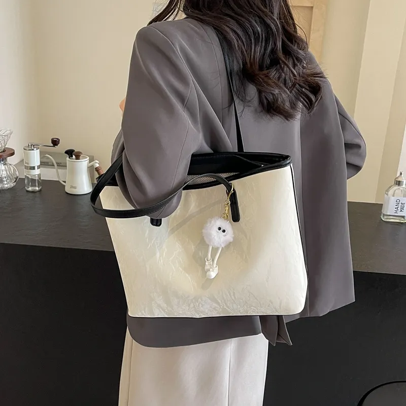 BAODIDAISHU PU Shoulder Bag Handbag Tote Medium Size Women's White Silver Black Pink-4