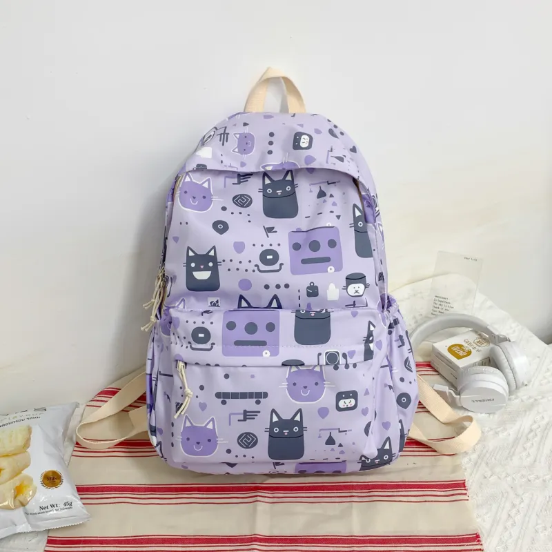 BAODIDAISHU Nylon Fabric Middle School And High School Students Backpack Regular Women's Ecru Black Purple Green Blue-8