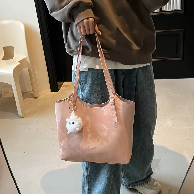 BAODIDAISHU PU Tote Bag, Shopping Bag, Shoulder Bag Regular Women's Black/Beige/Brown/Pink-16