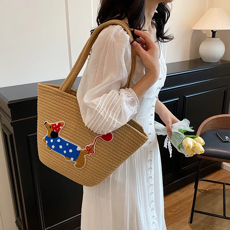 BAODIDAISHU Knit Basket Bag Shoulder Bag Women's Brown/White-2