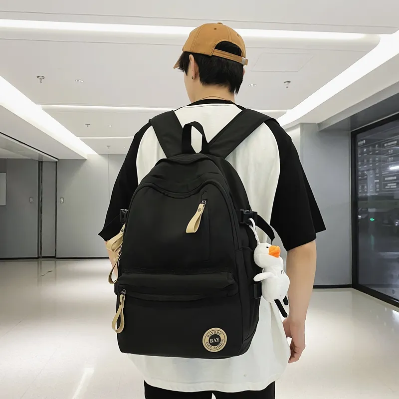 BAODIDAISHU Nylon Backpack Regular Unisex White/Black/Red/Blue-3