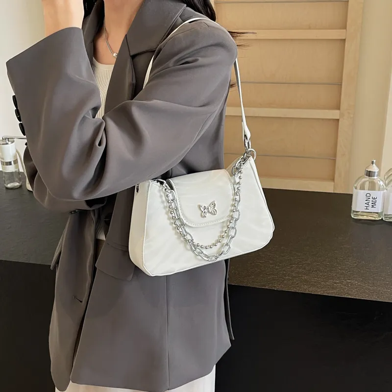 BAODIDAISHU PU Underarm Crossbody Bag, Shoulder Bag Women's Silver/White/Black-9