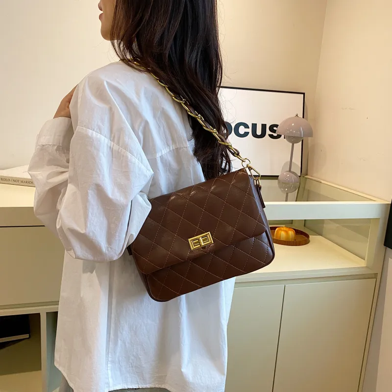 BAODIDAISHU PU Underarm Portable Crossbody Bag, Shoulder Bag Medium Size Women's Ecru/Black/Dark Brown-22