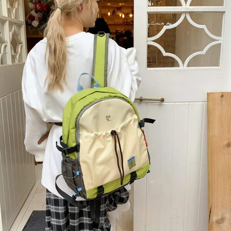 BAODIDAISHU Nylon Fabric Backpacks Unisex Green/Brown-1