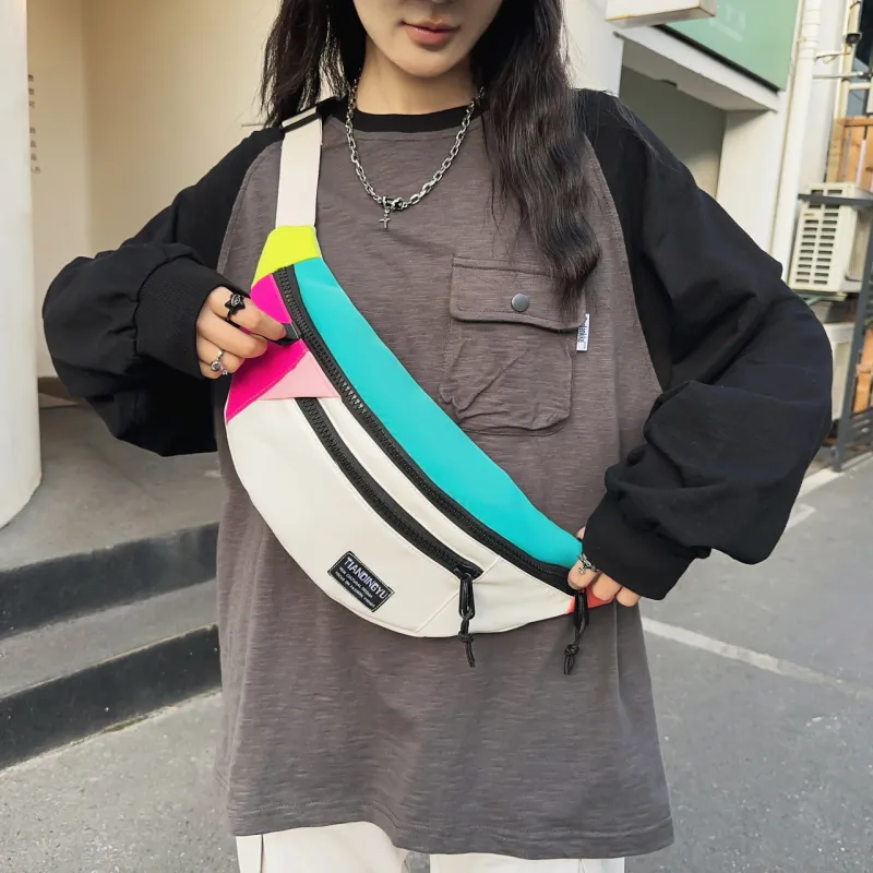 BAODIDAISHU Nylon Sling Bags Crossbody Bags Regular Unisex White Multicolor/Pure Black/Black Multicolor-1