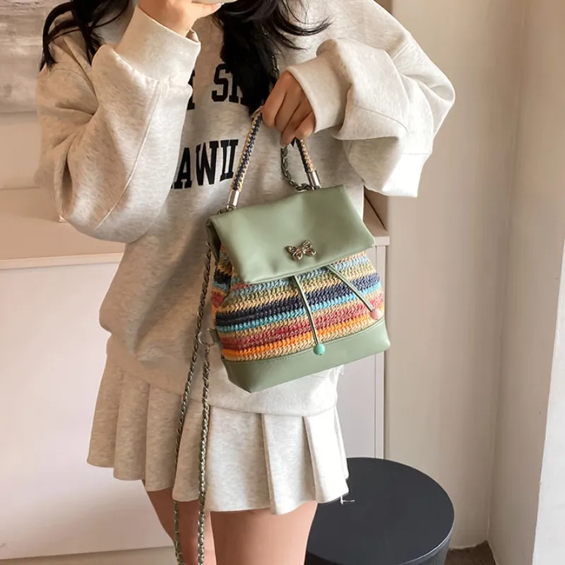 BAODIDAISHU PU Small Backpack Handbag Backpack Regular Women's Silver Green Pink-6