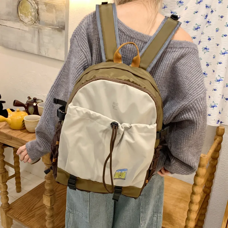 BAODIDAISHU Nylon Fabric Backpacks Unisex Green/Brown-12
