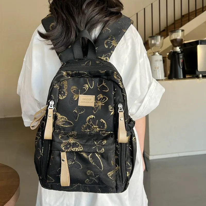 BAODIDAISHU Composite Cloth Backpack Small Backpack Medium Size Women's Light Blue/Black/Pink/Silver-6
