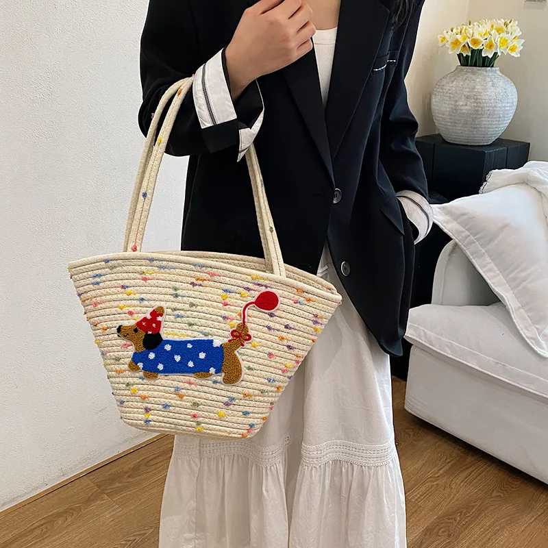 BAODIDAISHU Knit Basket Bag Shoulder Bag Women's Brown/White-7