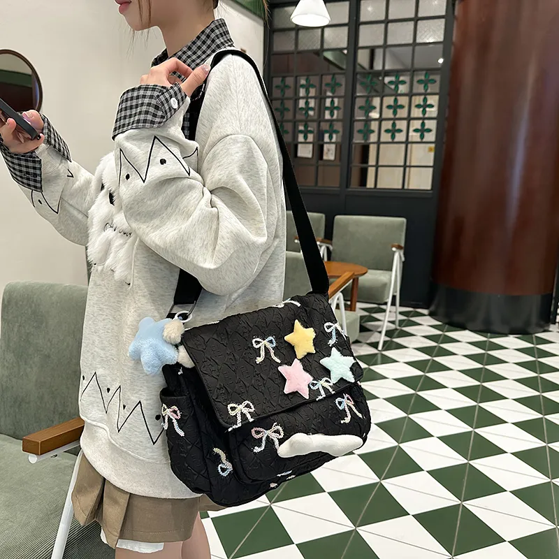 BAODIDAISHU Nylon One Shoulder Backpack, Crossbody Bag Women's White/Pink/Black/Blue-11