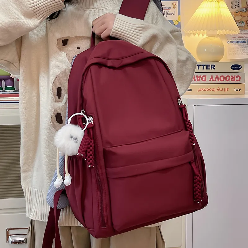 BAODIDAISHU Nylon Fabric Backpack Regular Unisex Burgundy/Black/White/Yellow/Violet-4