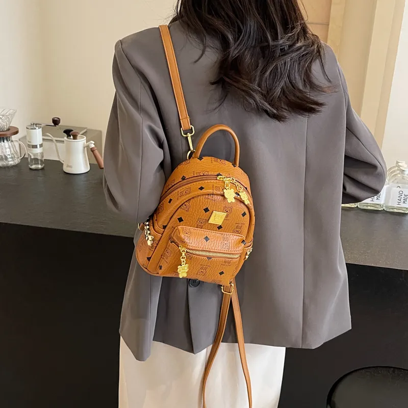 BAODIDAISHU Pu Small Backpack Small Size Women's Ecru/Pink/Brown-17