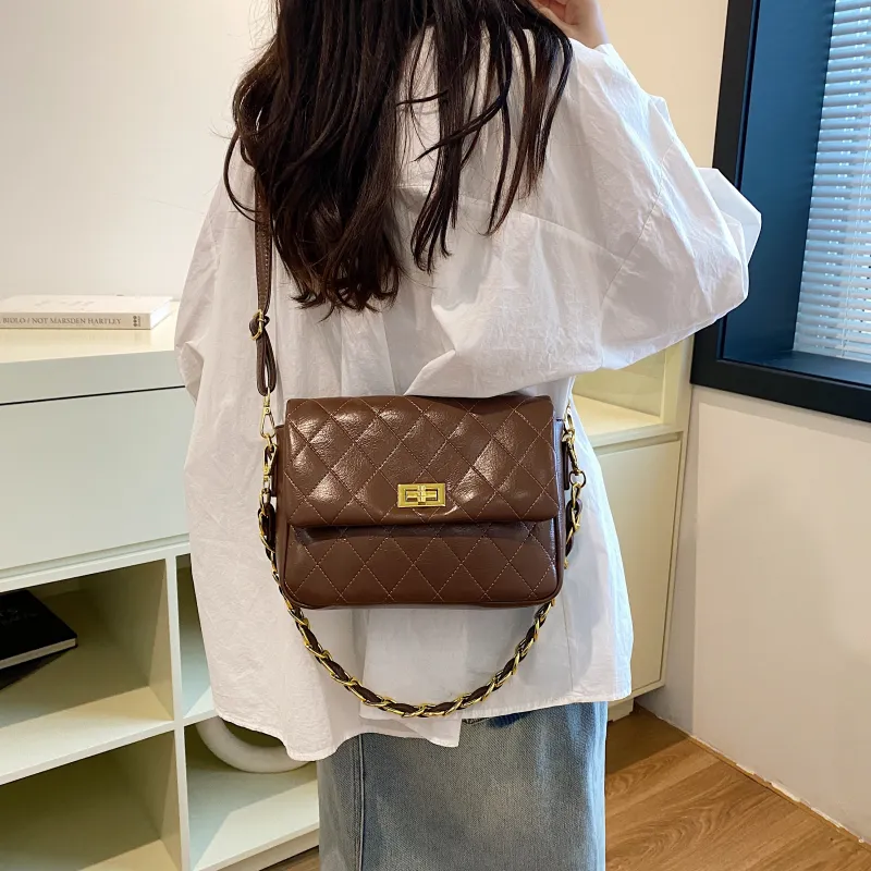 BAODIDAISHU PU Underarm Portable Crossbody Bag, Shoulder Bag Medium Size Women's Ecru/Black/Dark Brown-20